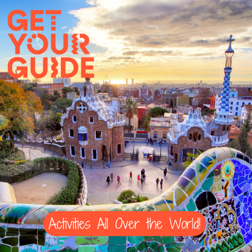 Get Your Guide Logo on a photo of Barcelona stating Activities all over the world